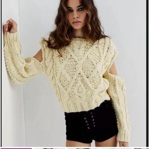 For Love And Lemons Yellow Cable Knit Sweater